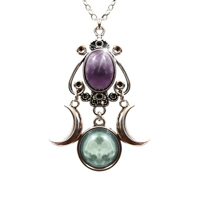 Charming Triple Moon Goddess Pendant Necklace (Purple)