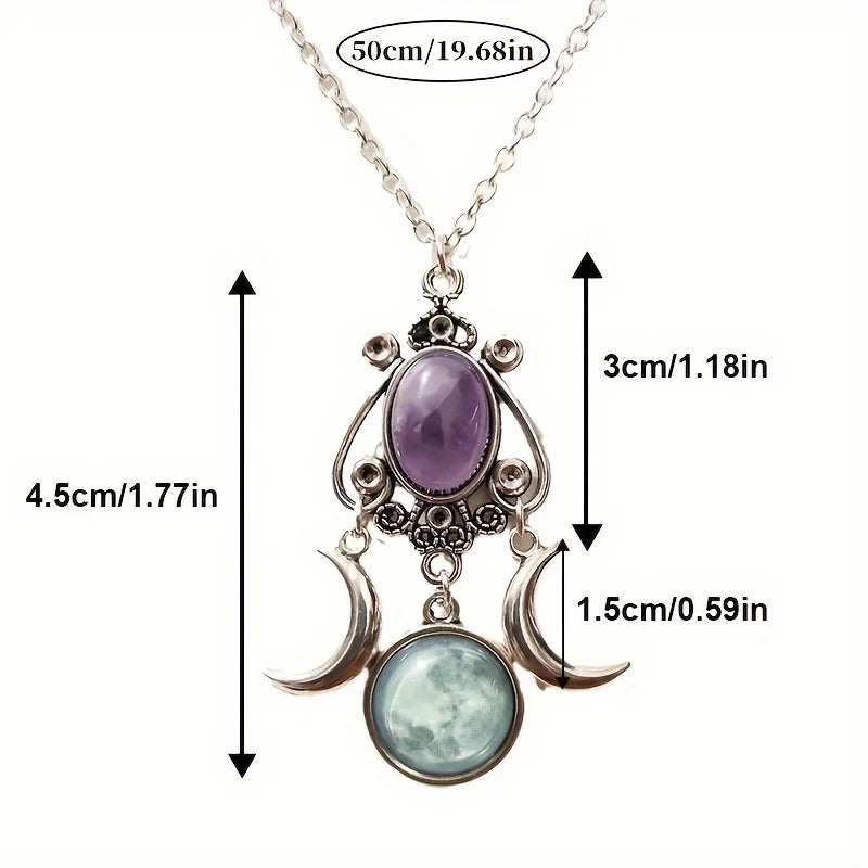 Charming Triple Moon Goddess Pendant Necklace (Purple)