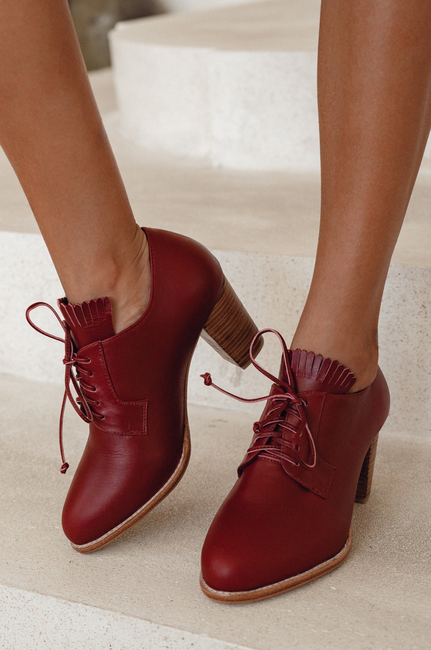 Lyon Lace-Up Leather Oxford Heels