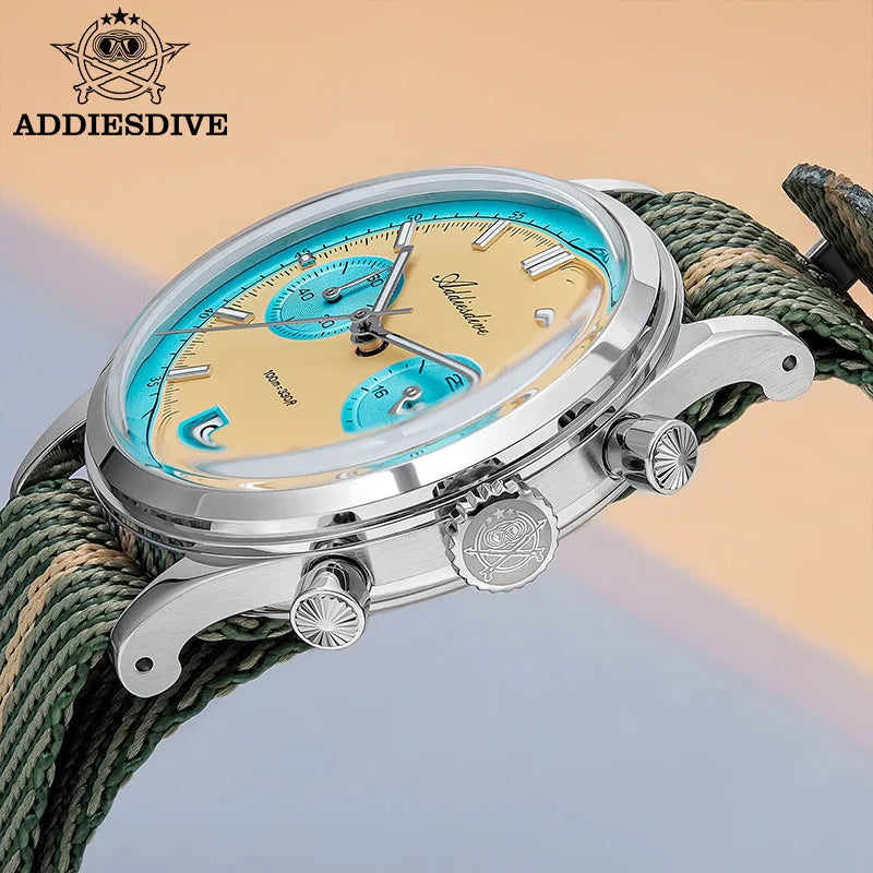 ADDIESDIVE AD2095 Luxury Men's Chronograph Watch — BGW9 Super Luminous Bubble Mirror VK64 Quartz Diver
