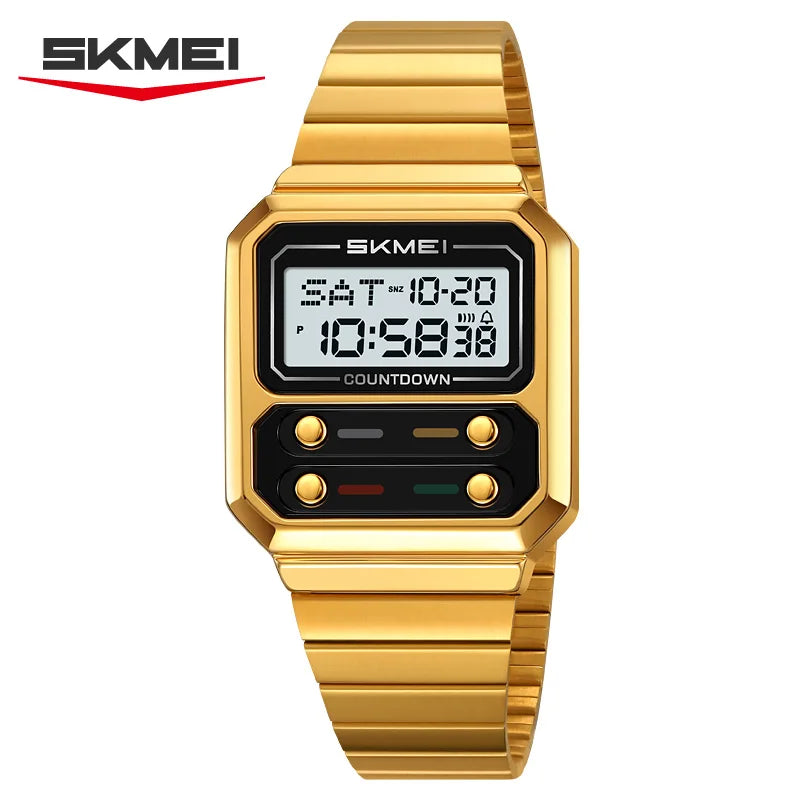 SKMEI 2448 Luxury Men's Digital Watch — Stainless Steel Waterproof Multifunctional Wristwatch