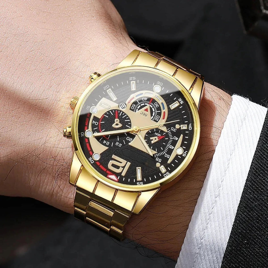 Fashion Decorative Three-eyes Dial Men Business Watches Luxury Quartz Wristwatches with Calendar Clock Reloj Hombre（Without Box）