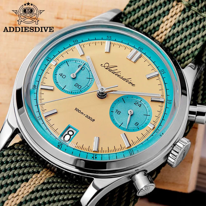 ADDIESDIVE AD2095 Luxury Men's Chronograph Watch — BGW9 Super Luminous Bubble Mirror VK64 Quartz Diver