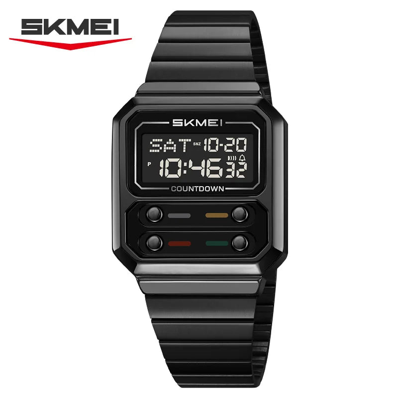 SKMEI 2448 Luxury Men's Digital Watch — Stainless Steel Waterproof Multifunctional Wristwatch