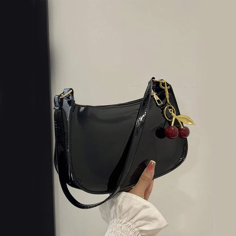 Cherry Pendant Shoulder Bag | PU Leather Underarm Handbag for Women