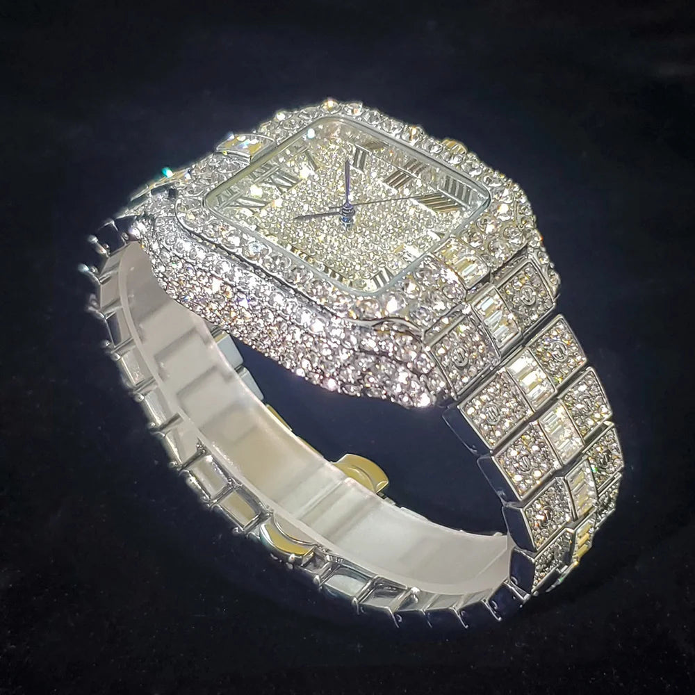 UNIGUET DC06 Luxury Iced Out Men's Watch — Hip Hop Square Diamond Quartz Wristwatch