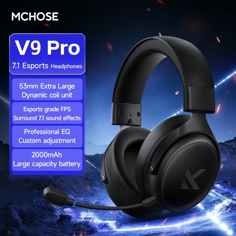 MCHOSE V9 Pro Gaming Headset | 3-Mode Bluetooth Wireless Headphones with Noise-Cancelling Mic