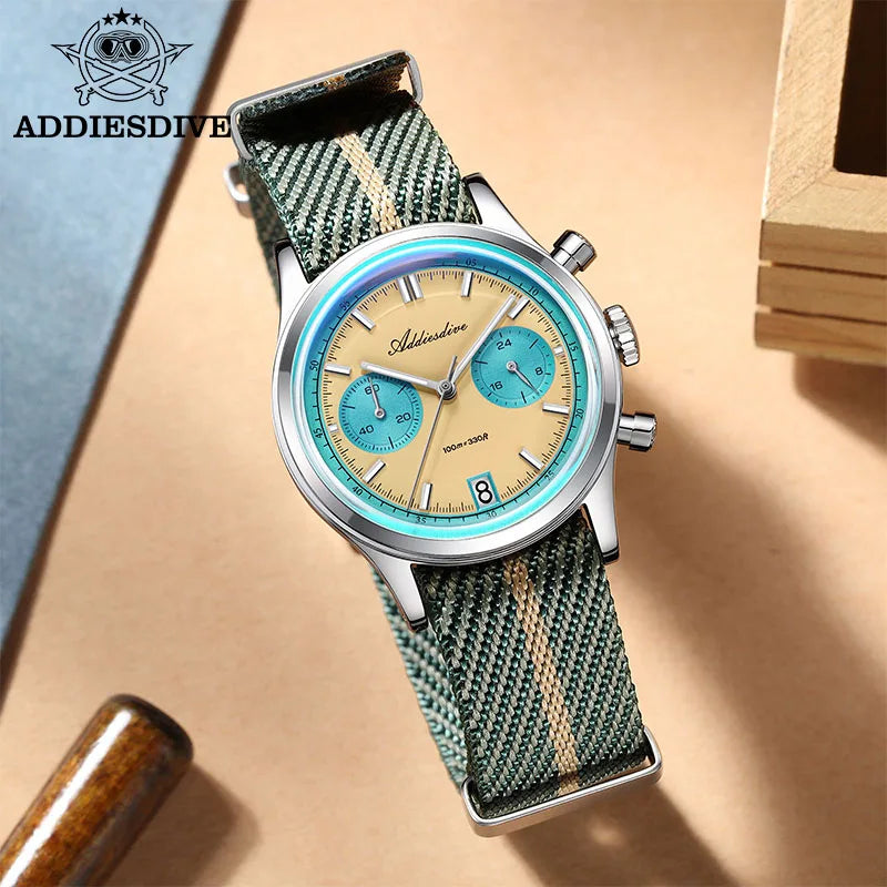 ADDIESDIVE AD2095 Luxury Men's Chronograph Watch — BGW9 Super Luminous Bubble Mirror VK64 Quartz Diver
