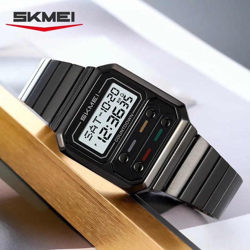SKMEI 2448 Luxury Men's Digital Watch — Stainless Steel Waterproof Multifunctional Wristwatch