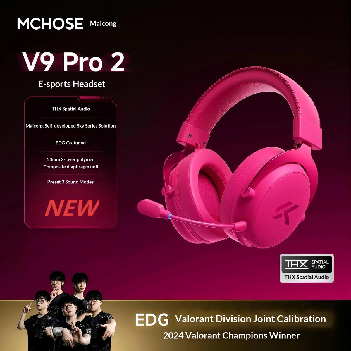 MCHOSE V9 Pro Gaming Headset | 3-Mode Bluetooth Wireless Headphones with Noise-Cancelling Mic