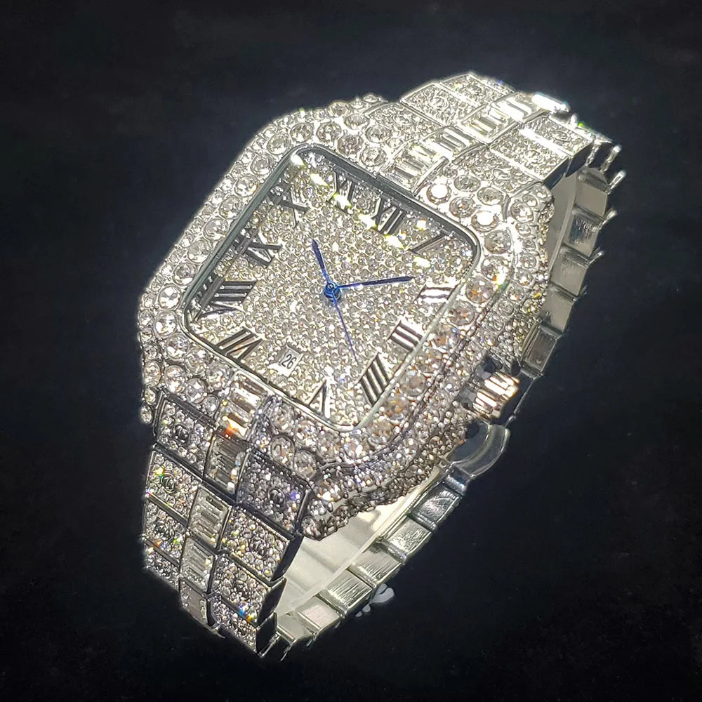 UNIGUET DC06 Luxury Iced Out Men's Watch — Hip Hop Square Diamond Quartz Wristwatch