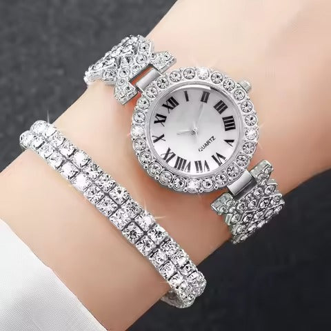 Women's Luxury Roman Dial Quartz Watch & Bracelet Set — Elegant 6-Piece Gift Set