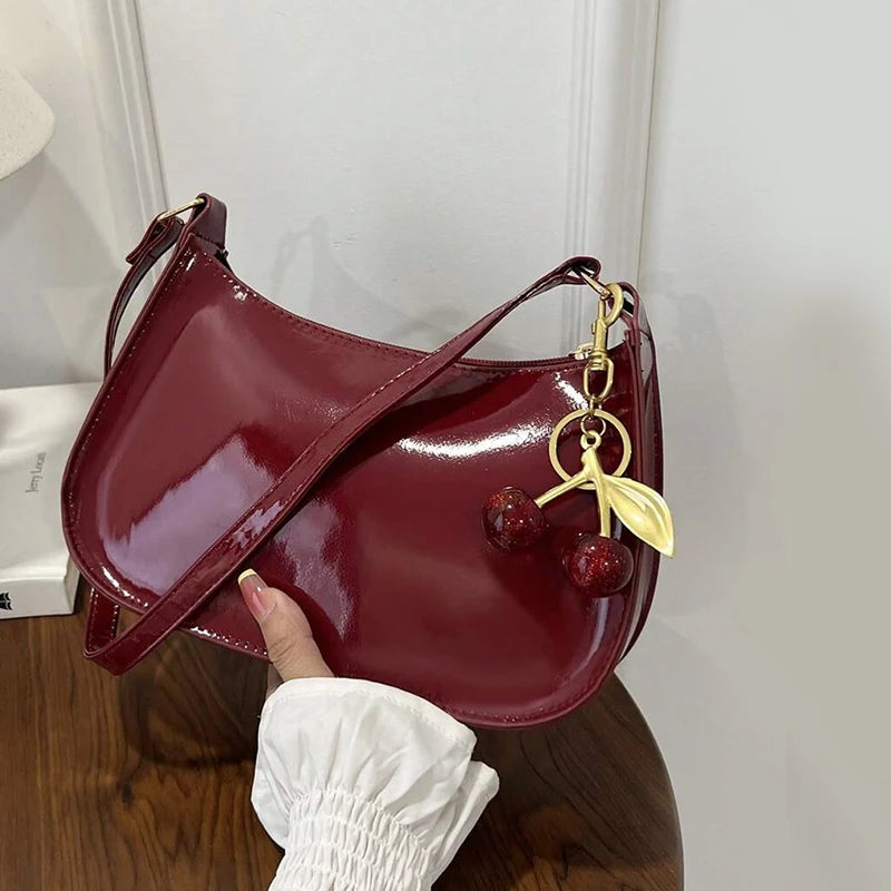 Kirschen-Umhängetasche | PU-Leder-Schultertasche für Damen