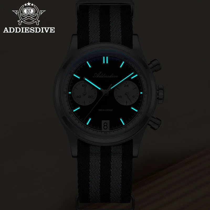 ADDIESDIVE AD2095 Luxury Men's Chronograph Watch — BGW9 Super Luminous Bubble Mirror VK64 Quartz Diver