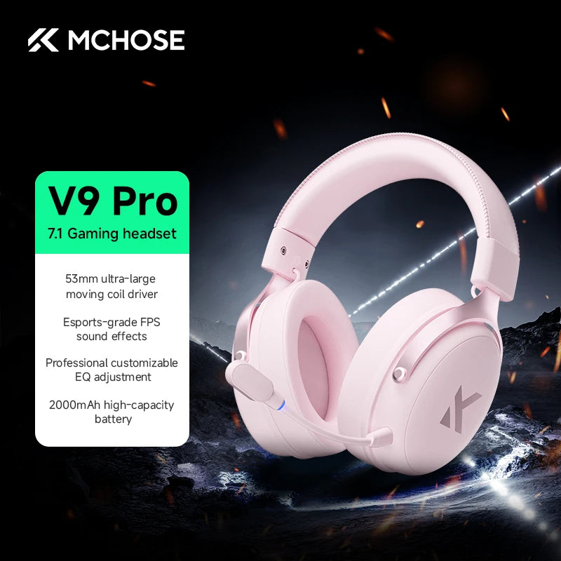 MCHOSE V9 Pro Gaming Headset | 3-Mode Bluetooth Wireless Headphones with Noise-Cancelling Mic