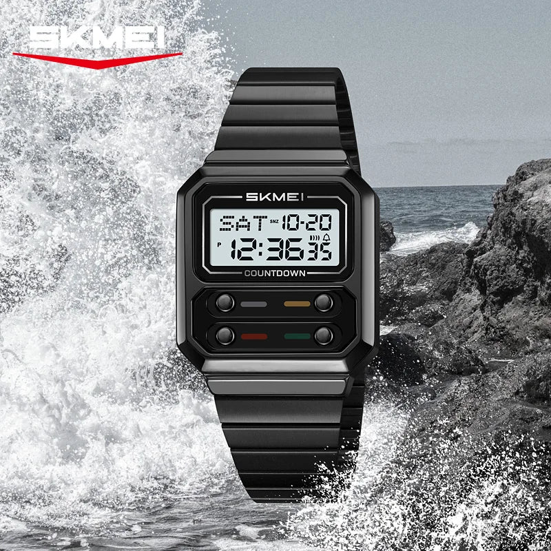 SKMEI 2448 Luxury Men's Digital Watch — Stainless Steel Waterproof Multifunctional Wristwatch