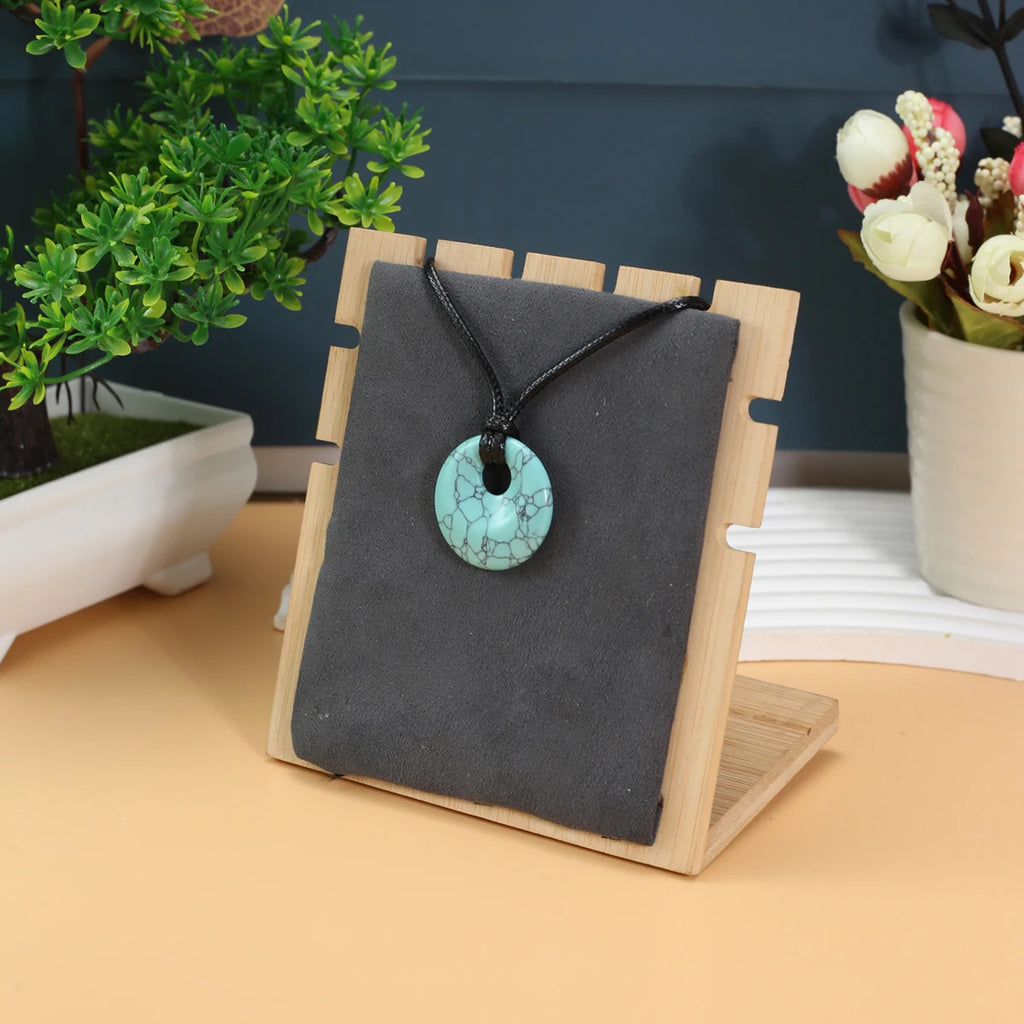 1pc Natural Stone Necklace Big Hole Round Stone Pendant Leather Rope Chain Charms for Women Men Exquisite Jewelry Length 45cm