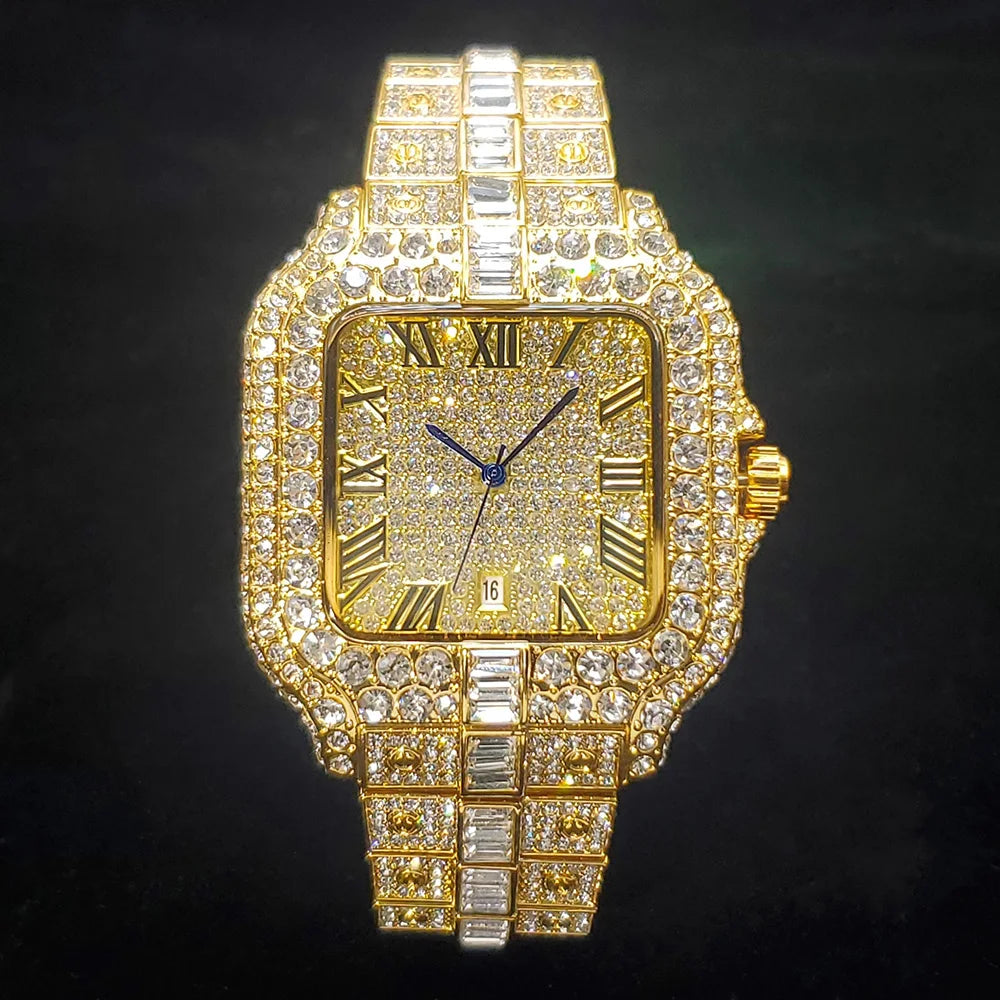 UNIGUET DC06 Luxury Iced Out Men's Watch — Hip Hop Square Diamond Quartz Wristwatch