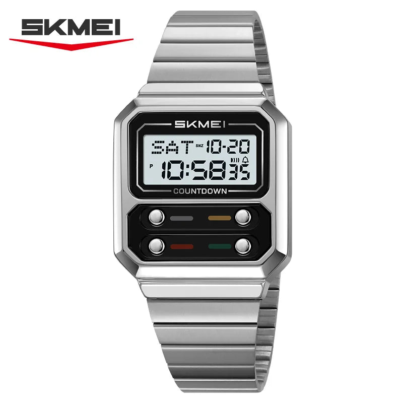 SKMEI 2448 Luxury Men's Digital Watch — Stainless Steel Waterproof Multifunctional Wristwatch