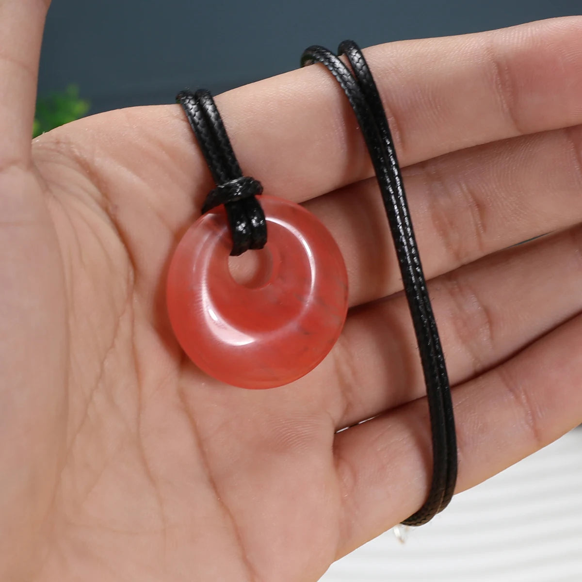 1pc Natural Stone Necklace Big Hole Round Stone Pendant Leather Rope Chain Charms for Women Men Exquisite Jewelry Length 45cm