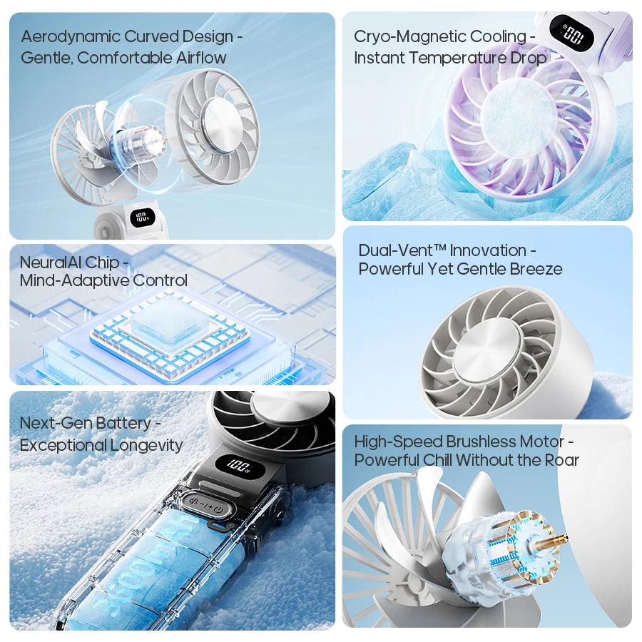 Newes Foldable Handheld Fan 100 Gear Speed Adjustable 3600mAh Rechargeable Student Fan LED Display USB Air Circulator W/ Lanyard