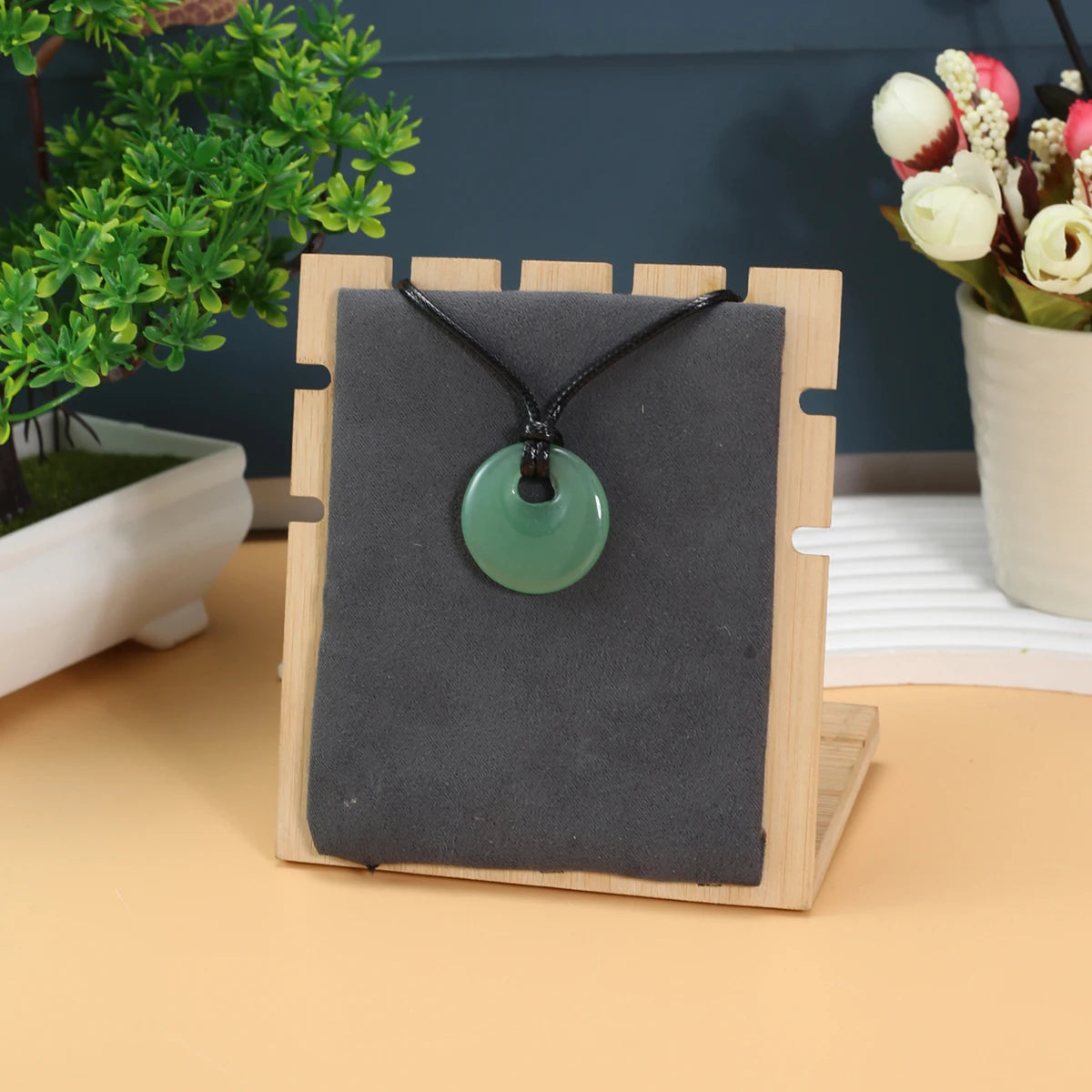 1pc Natural Stone Necklace Big Hole Round Stone Pendant Leather Rope Chain Charms for Women Men Exquisite Jewelry Length 45cm