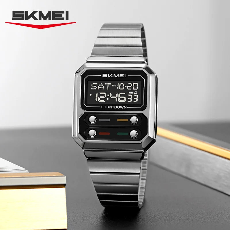 SKMEI 2448 Luxury Men's Digital Watch — Stainless Steel Waterproof Multifunctional Wristwatch