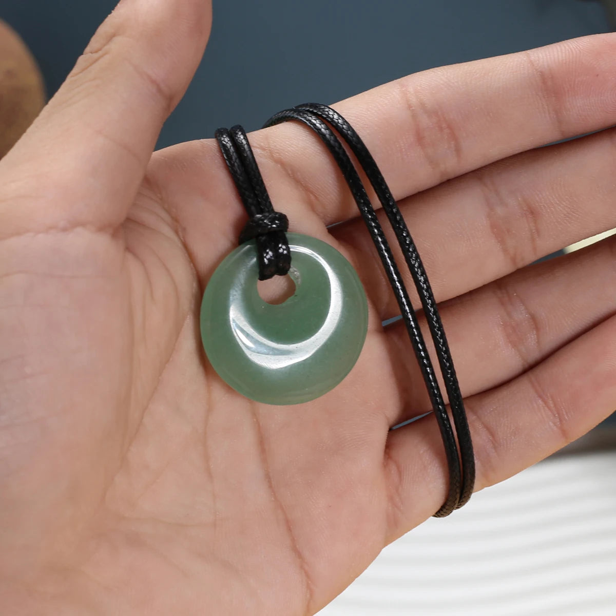 1pc Natural Stone Necklace Big Hole Round Stone Pendant Leather Rope Chain Charms for Women Men Exquisite Jewelry Length 45cm