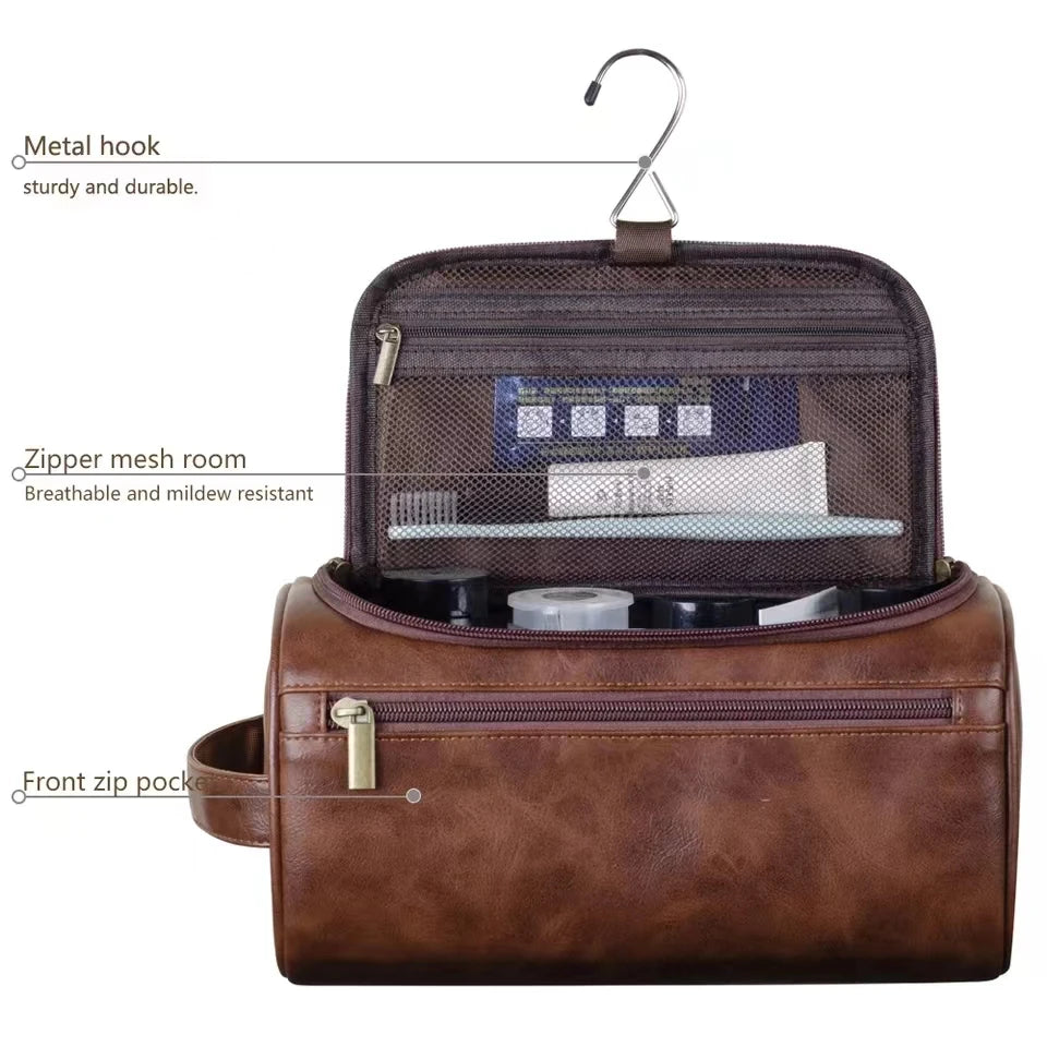 Hanging Toiletry Bag | PU Leather & Canvas Dopp Kit for Men & Women