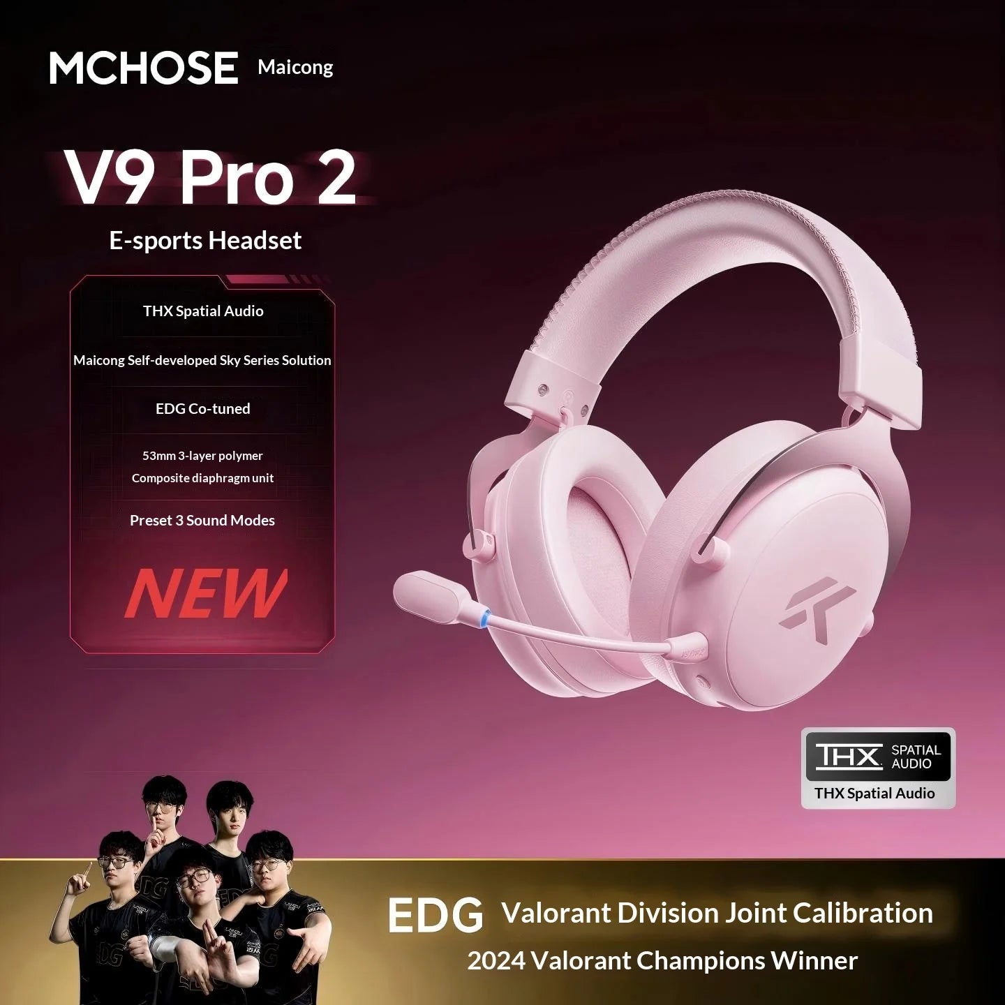 MCHOSE V9 Pro Gaming Headset | 3-Mode Bluetooth Wireless Headphones with Noise-Cancelling Mic
