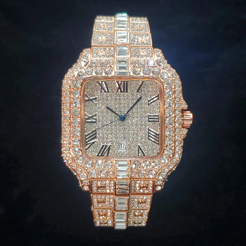 UNIGUET DC06 Luxury Iced Out Men's Watch — Hip Hop Square Diamond Quartz Wristwatch