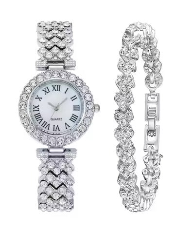 Women's Luxury Roman Dial Quartz Watch & Bracelet Set — Elegant 6-Piece Gift Set