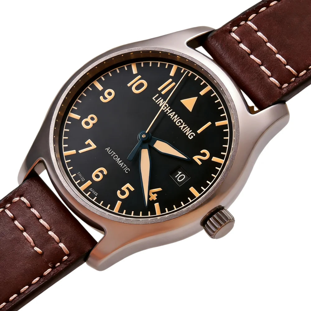 2026 New LINGHANGXING Men's Fashion Watch Movement Luminous Dial Genuine Leather Band Business Casual