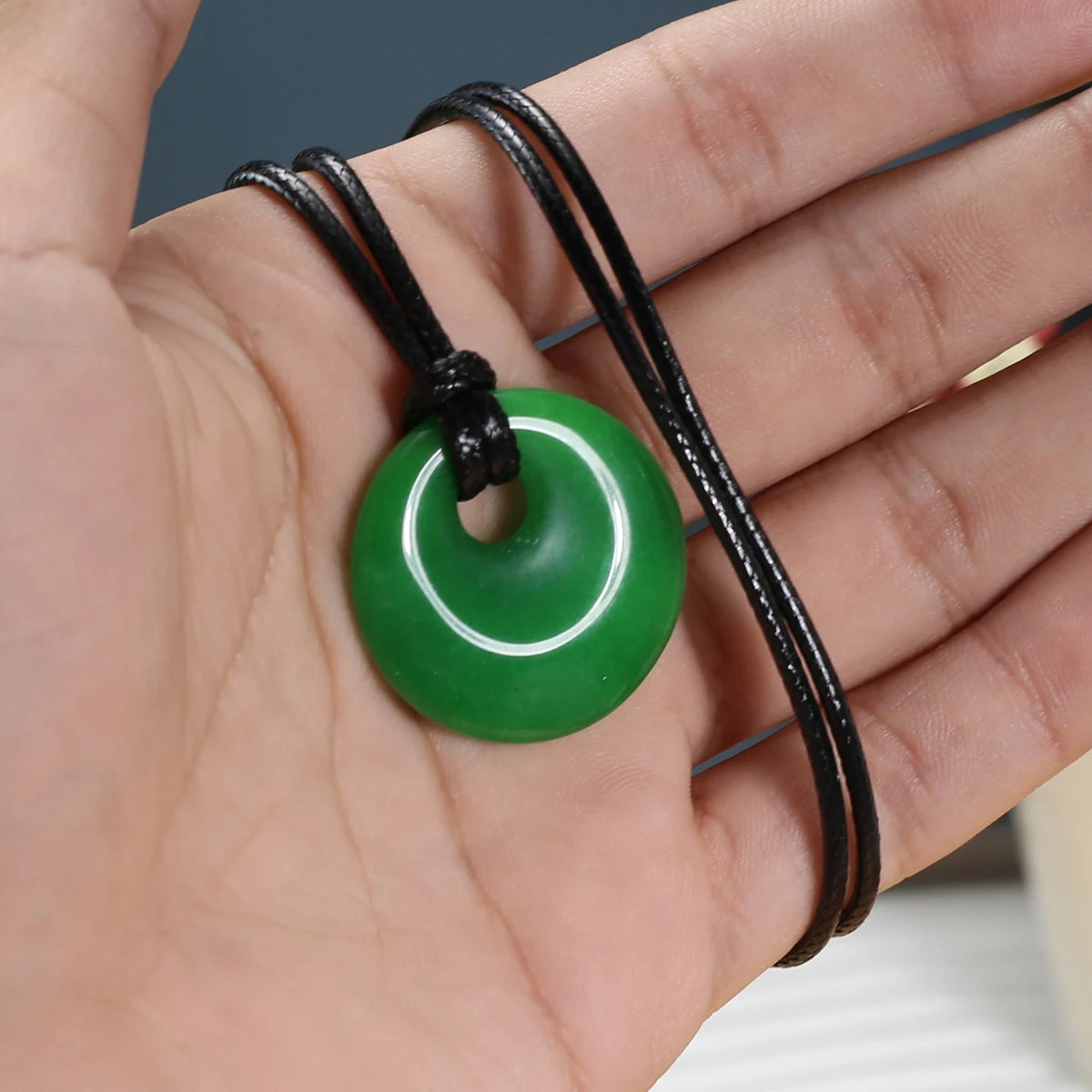 1pc Natural Stone Necklace Big Hole Round Stone Pendant Leather Rope Chain Charms for Women Men Exquisite Jewelry Length 45cm