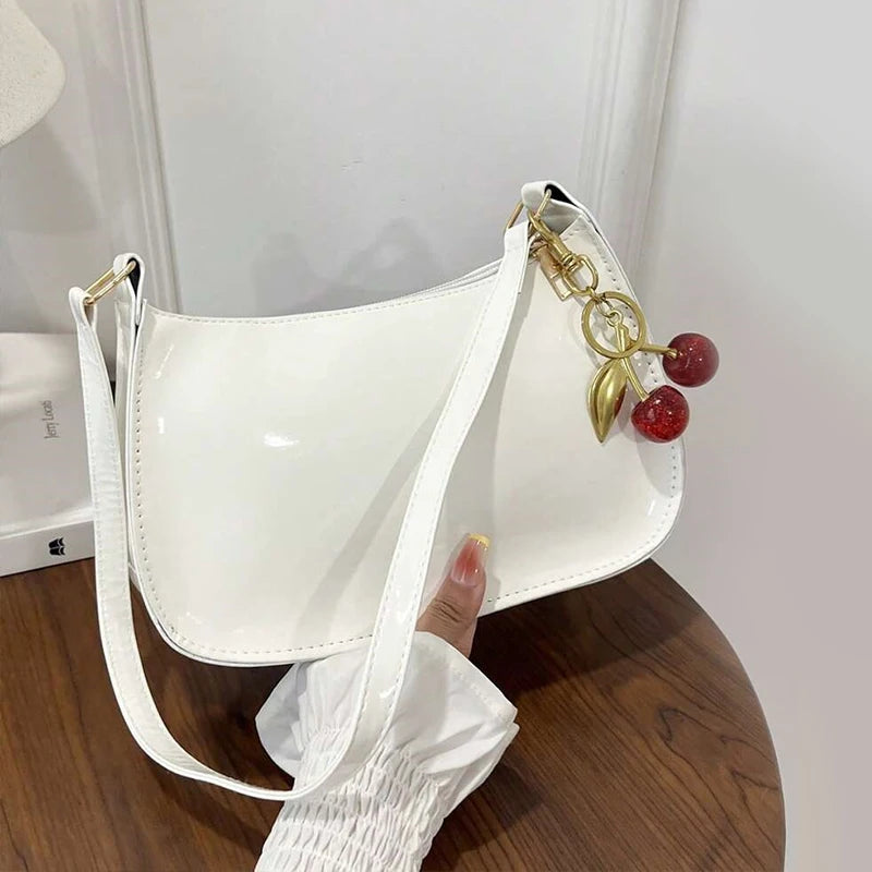 Cherry Pendant Shoulder Bag | PU Leather Underarm Handbag for Women