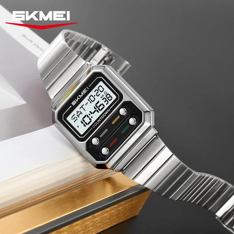 SKMEI 2448 Luxury Men's Digital Watch — Stainless Steel Waterproof Multifunctional Wristwatch