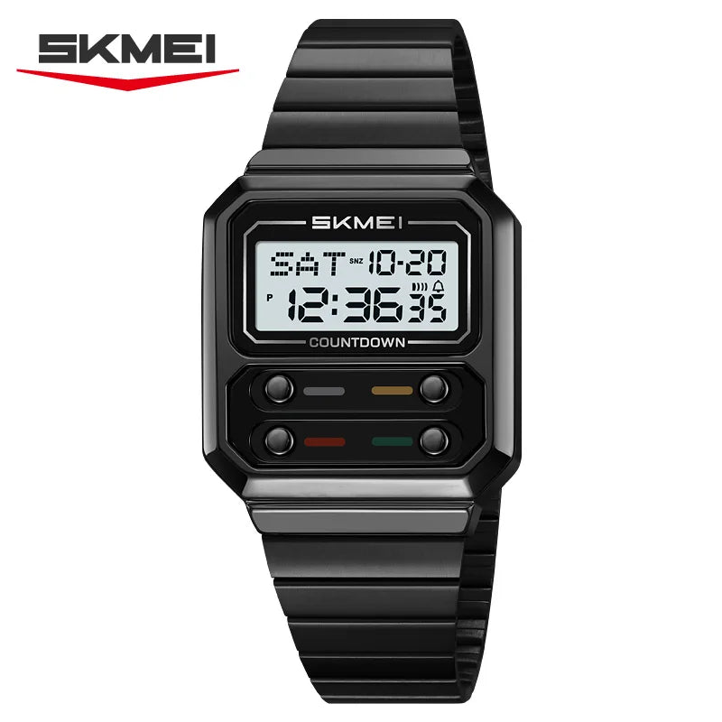 SKMEI 2448 Luxury Men's Digital Watch — Stainless Steel Waterproof Multifunctional Wristwatch