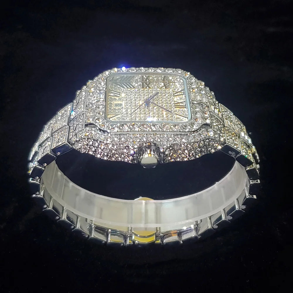 UNIGUET DC06 Luxury Iced Out Men's Watch — Hip Hop Square Diamond Quartz Wristwatch