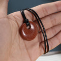 1pc Natural Stone Necklace Big Hole Round Stone Pendant Leather Rope Chain Charms for Women Men Exquisite Jewelry Length 45cm