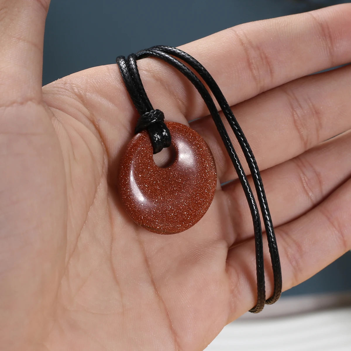 1pc Natural Stone Necklace Big Hole Round Stone Pendant Leather Rope Chain Charms for Women Men Exquisite Jewelry Length 45cm