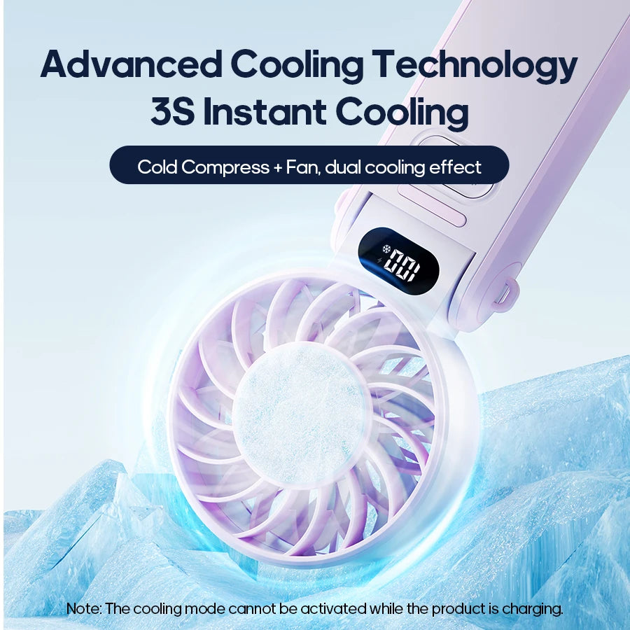 Newes Foldable Handheld Fan 100 Gear Speed Adjustable 3600mAh Rechargeable Student Fan LED Display USB Air Circulator W/ Lanyard