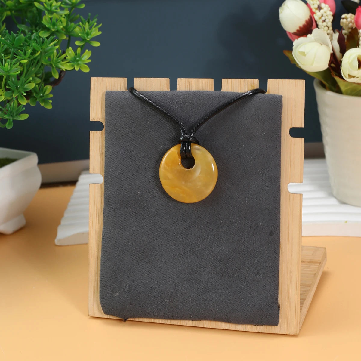 1pc Natural Stone Necklace Big Hole Round Stone Pendant Leather Rope Chain Charms for Women Men Exquisite Jewelry Length 45cm