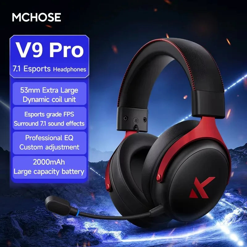 MCHOSE V9 Pro Gaming Headset | 3-Mode Bluetooth Wireless Headphones with Noise-Cancelling Mic