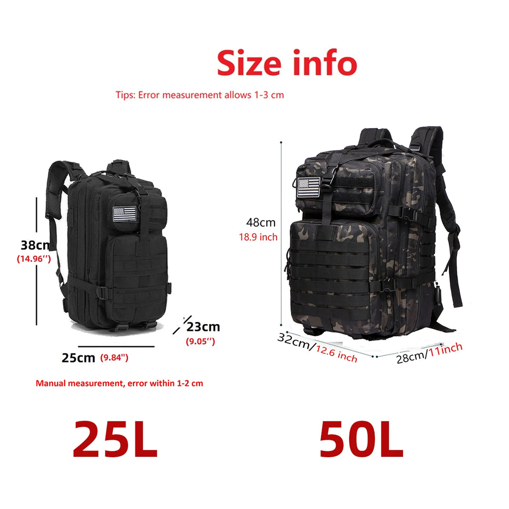 Tactical Hiking Backpack 25L / 50L | Waterproof Nylon Outdoor Rucksack for Camping, Trekking & Hunting