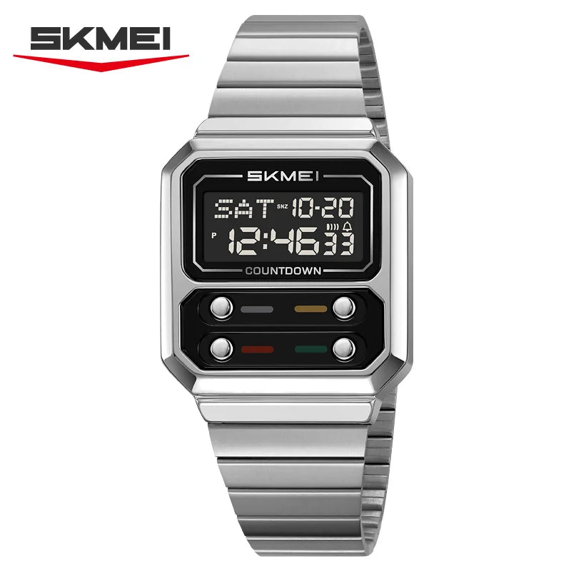 SKMEI 2448 Luxury Men's Digital Watch — Stainless Steel Waterproof Multifunctional Wristwatch
