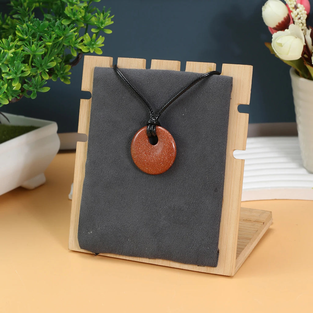 1pc Natural Stone Necklace Big Hole Round Stone Pendant Leather Rope Chain Charms for Women Men Exquisite Jewelry Length 45cm