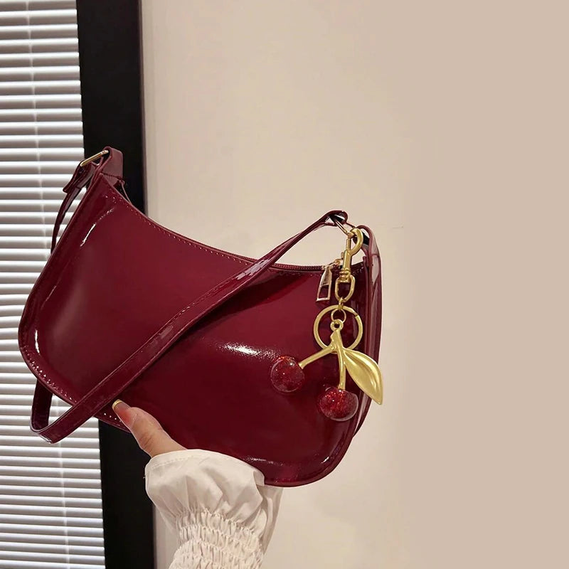 Cherry Pendant Shoulder Bag | PU Leather Underarm Handbag for Women