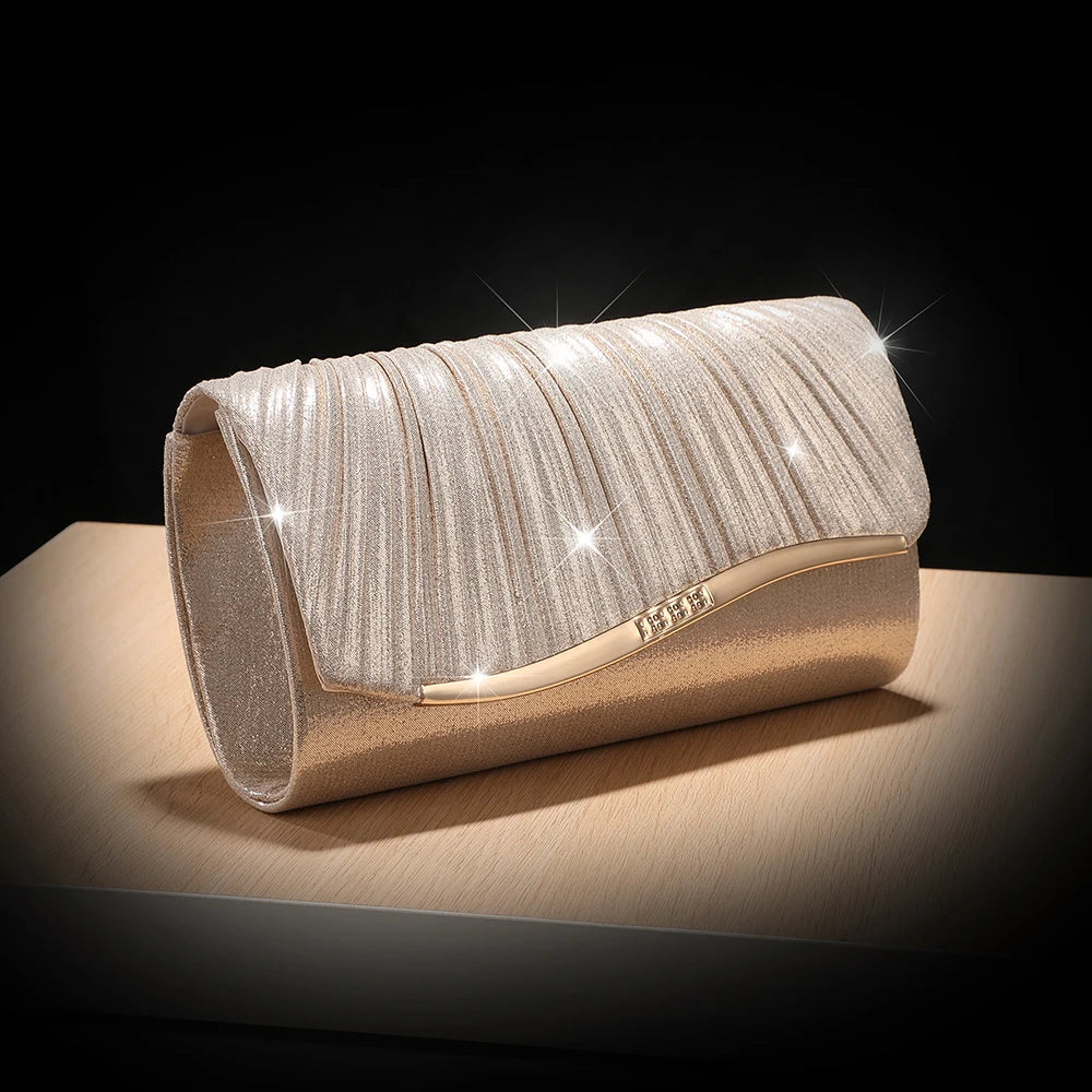 Luxury Pleated Ladies Evening Bag Candy Polyester Clutch Purses for Women Pearl Decorated Wedding Party and Messenger Bag
