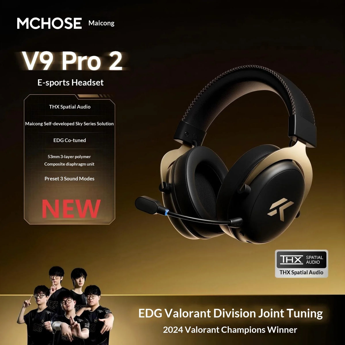 MCHOSE V9 Pro Gaming Headset | 3-Mode Bluetooth Wireless Headphones with Noise-Cancelling Mic