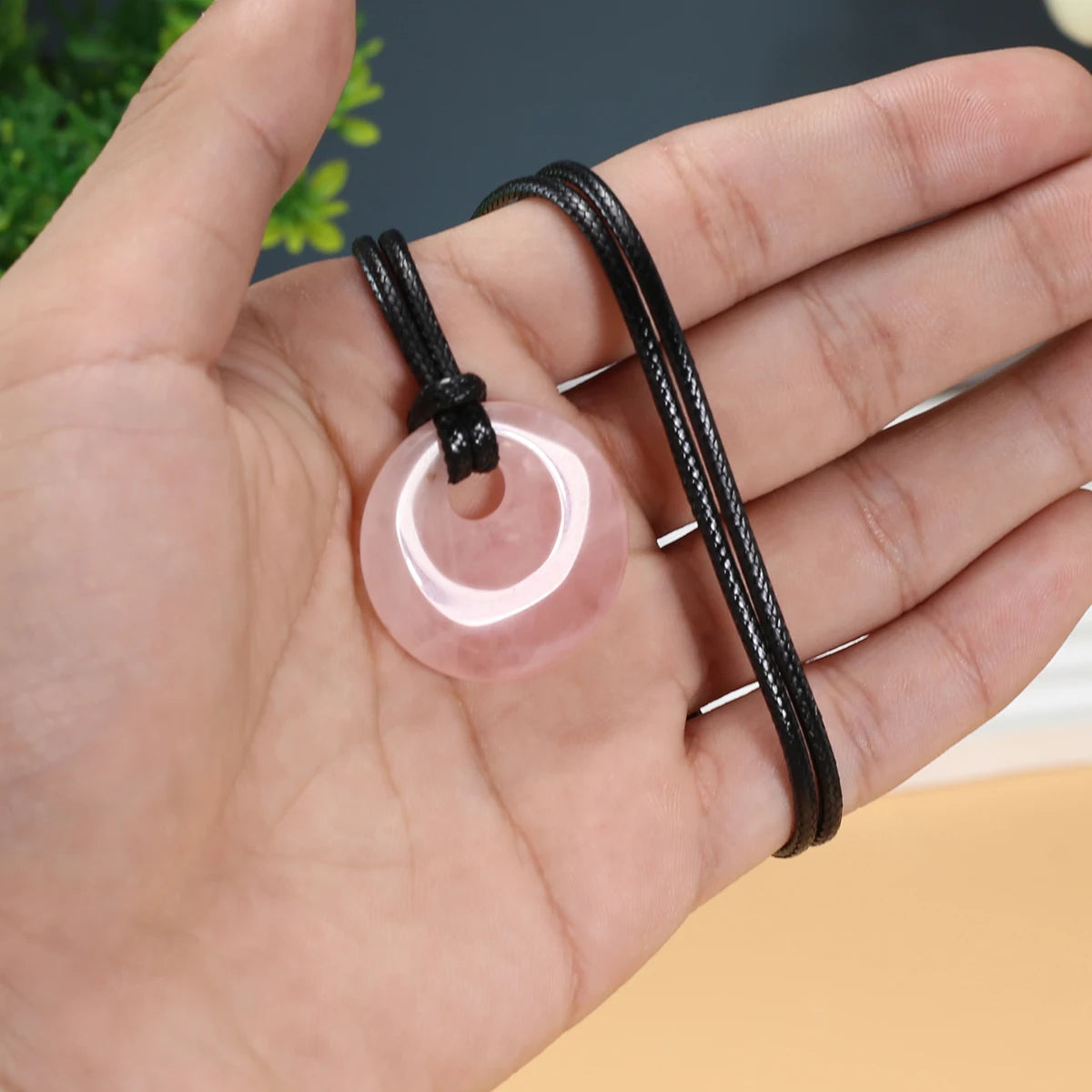 1pc Natural Stone Necklace Big Hole Round Stone Pendant Leather Rope Chain Charms for Women Men Exquisite Jewelry Length 45cm